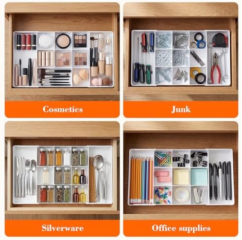Briwooody 1 Pcs Expandable Drawer Organizer, White, 11 Compartments