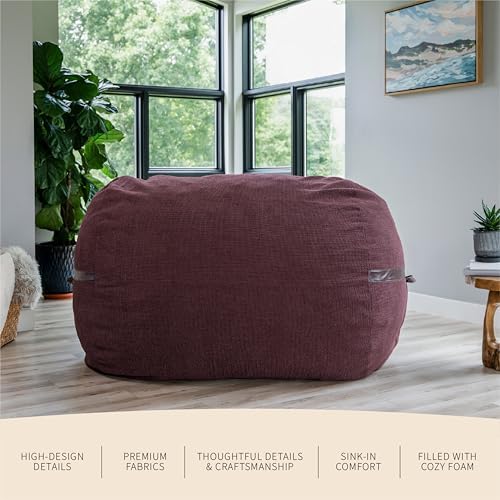 Big Joe Fuf 8Ft Giant Foam Bean Bag Chair, Oversized Couch with Removable Cover for Kids, Teens, Adults, Merlot Cloudweave, 8 Foot
