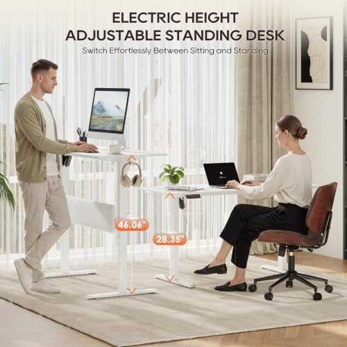 MALOL 56" x 24" Electric Standing Desk with Adjustable Footrest, White
