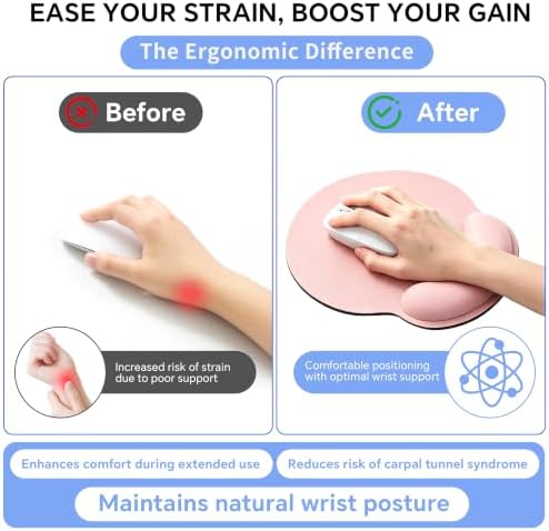 Ergonomic Mouse Pad with Wrist Rest, Lycra Surface, Pink