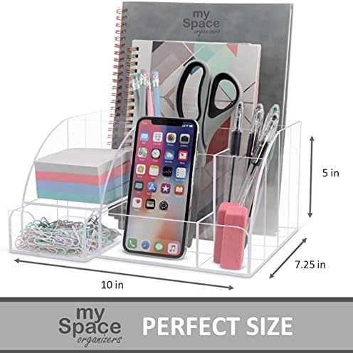 My Space Organizers Clear Acrylic Desk Oganizer, 9 Compartments, Office Supplies and Desk Accessories Organizer, Home Decor Desktop Organizer (Clear)
