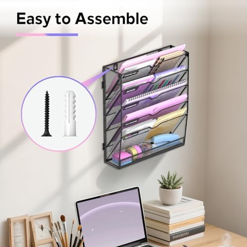 SUPEASY 6-Tier Wall File Organizer with Base, Wall Mounted File Holder