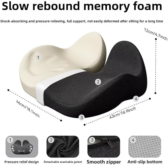 Seat Cushion – Orthopedic Memory Foam Back Relief Pillow for Office Chair, Car & Home, Ergonomic Breathable Woven Design for Long Sitting Comfort, Posture Correction & Pain Relief