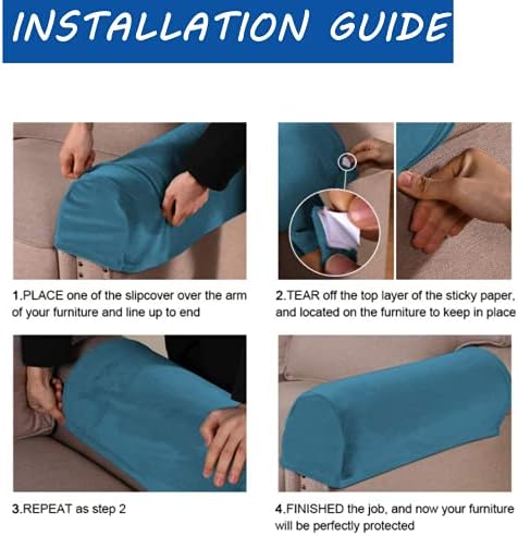 2 Pack Velvet Stretch Armrest Covers - Non Slip Sofa Chair Covers, Soft Elastic Arm Protectors for Living Room Couch, Office Chair, Recliner (Peacock Blue)