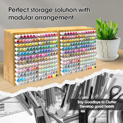 Marker Organizer for 168 Markers,Bamboo Wooden Desk Storage Organizer Rack,Markers Pens Pencils Art Brushes Storage Holder for Home Classroom Office Decor.