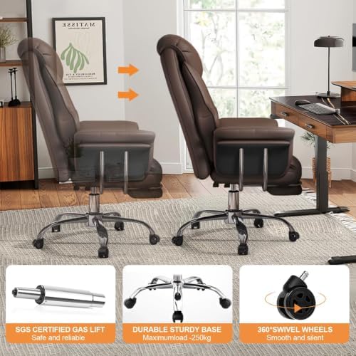 Big and Tall Office Chair 550 lbs Extra Wide Leather Executive Chair with Retractable Footrest, Heavy-Duty Ergonomic Chair, Adjustable Height Computer Gaming Chairs