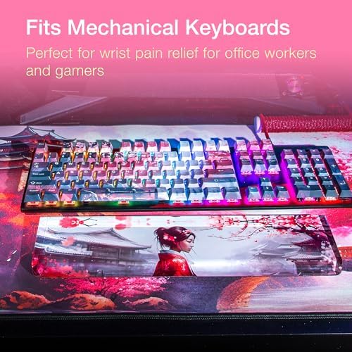 GUNMJO Acrylic Keyboard Wrist Rest, Cherry Blossom, for TKL Computer Keyboard and Mechanical Keyboard, Comfortable, Ergonomic for Easy Typing, 14x3 inches/18mm Thick
