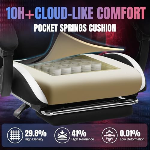 GTPLAYER RGB Gaming Chair with Footrest, LED Lights, Ergonomic Computer Chair with Linkage Armrest, Breathable Fabric for Home Office Desk - Video Game Chairs for Adults