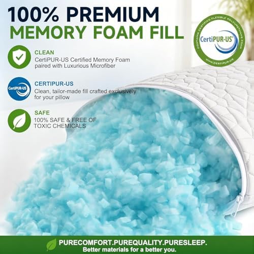 SUPA MODERN Cooling Pillow Standard Size 1 Pack, CertiPUR-US Shredded Memory Foam Pillows, Cool Bed Pillows for Hot Sleepers, Adjustable Firm Pillow for Side,Back,Stomach Sleepers, Better Sleep