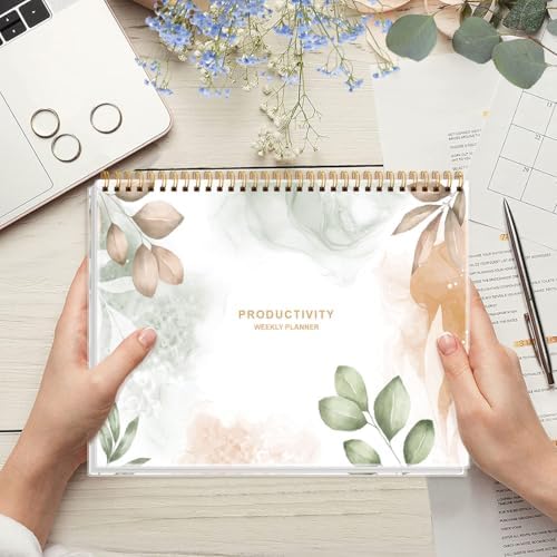 Weekly Productivity Planner - 8.5" x 11" Dashboard Desk Notepad Has 6 Focus Areas to List Tasks for Goals, Projects, Clients, Academic or Meal-Organize Your Daily Work Efficiently, 54 Weeks, Rose Leaf