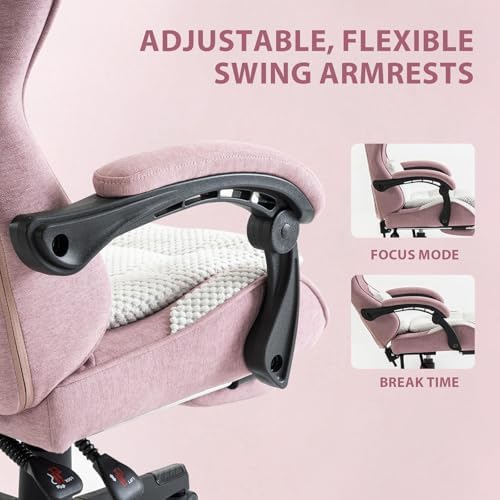 Rose Cute Cat Gaming Chair, Office Desk Chairs with Footrest and Headrest & Armrests for Women, Ergonomic High Back Computer Desk with Headrest & Lumbar