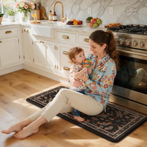 LEEVAN Anti Fatigue Kitchen Mats Non-Slip, Botanical Cushioned Kitchen Rugs