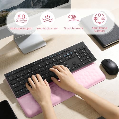 Keyboard Wrist Rest with Ergonomic Height - Computer Keyboard Stand & Soft Cushioned Pad for Wrist Pain Relief - Non-Slip Typing Support for Office, Gaming & Home (Pink)