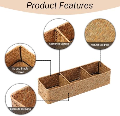 Nonam 3-Section Seagrass Tea Bag Organizer,Wicker divided basket,Natural