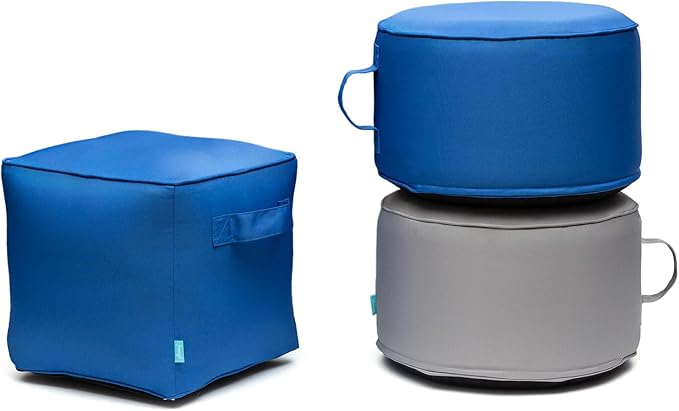 QILLOWAY Inflatable Outdoor Ottoman for Patio, Waterproof Round Pouf, Inflatable Foot Rest, Outdoor Footstool for Poolside, Garden,Camping,Marine Blue