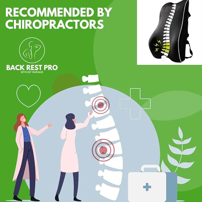 Back Rest Pro Premium Memory Foam Lumbar Support Pillow – Adjustable Strap & Washable Cover, Ergonomic Back Cushion for Office Chair & Driving