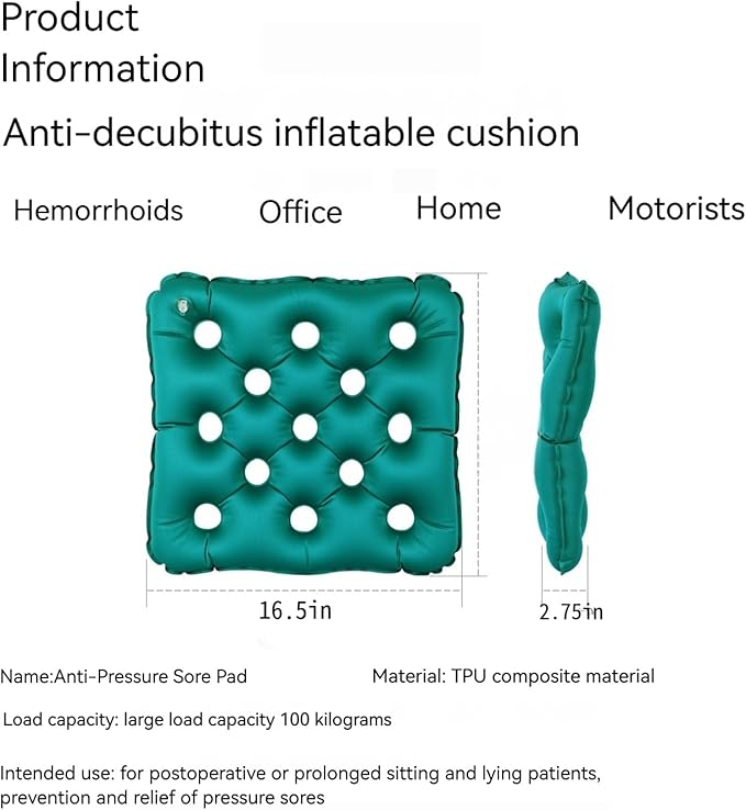 2-Pack Waffle Inflatable Seat Cushions with Pump, 18 Inch Beige 16-Hole Air Cushion for Pressure Relief, Wheelchair, Office Chair, Car Seat & Travel (Green&Beige)