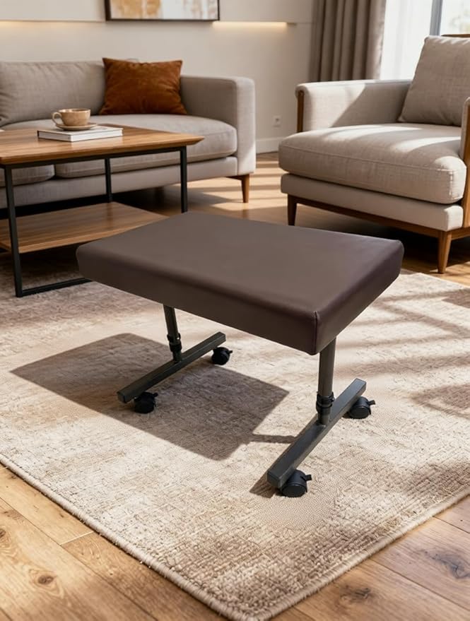 Aidapt Beaumont Height Adjustable Leg Rest Stool with Castors – Padded Foot Rest for Elderly & Limited Mobility, Improve Circulation, Easy-Clean Black Vinyl, Professional Home Care Aid