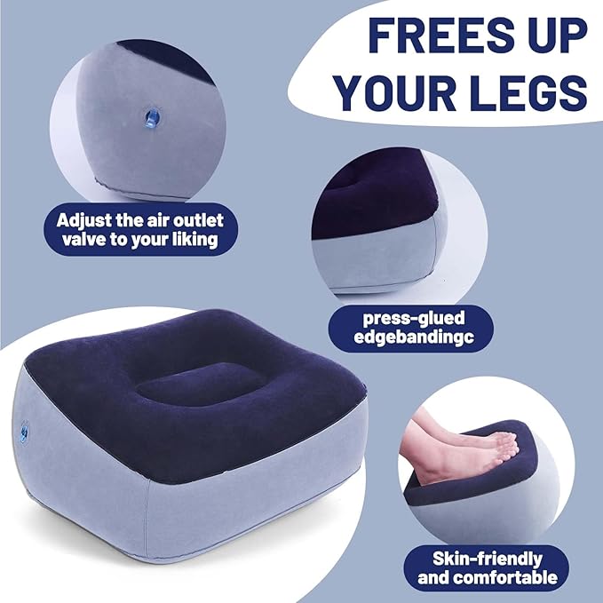 Inflatable Foot Rest for Travel - Adjustable Height Leg Pillow for Airplane & Car, Portable Foot Stool for Kids & Adults (Multicolor) 2-Count