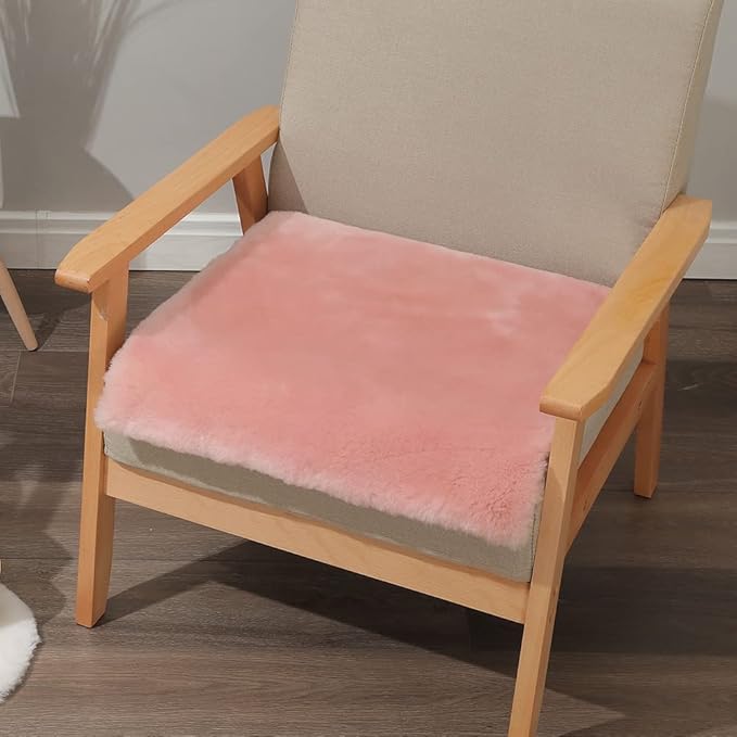 LLB Sheepskin Shearling Chair Cushions and Dining Room Chair Pads - Seat Cushions for Office, Computer and Living Room 19x19 Inch (Pack of 1), Light Pink