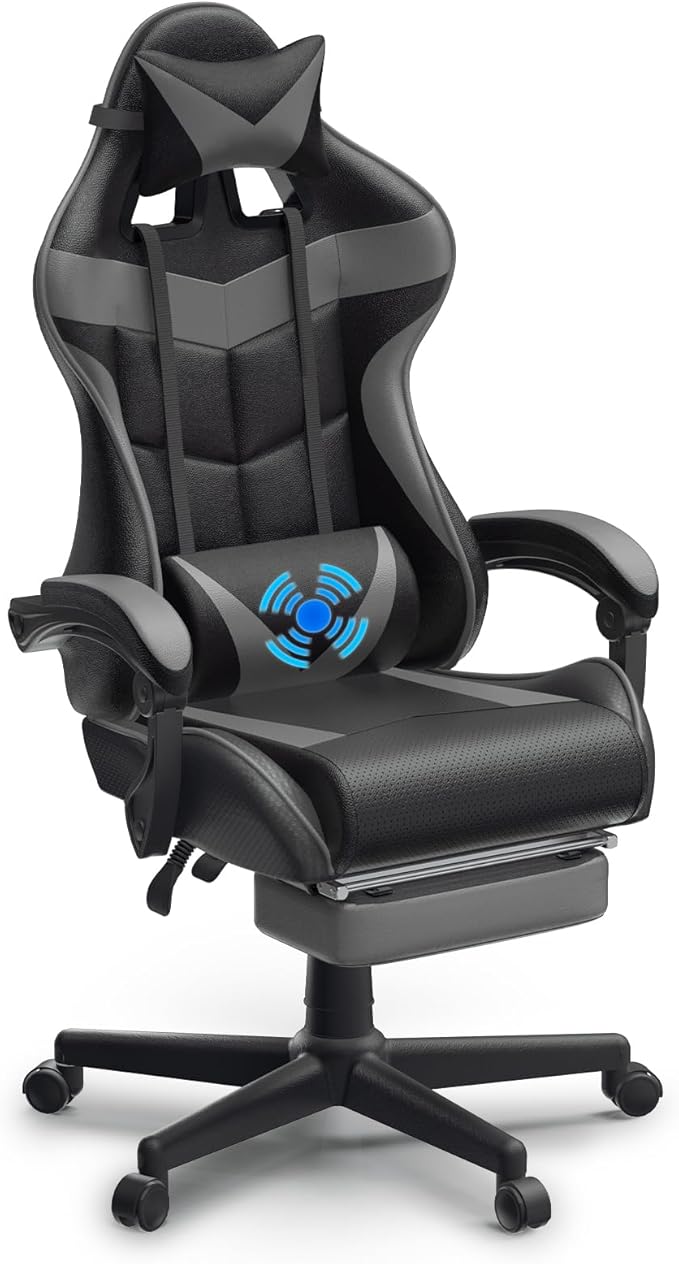 Soontrans Grey Gaming Chairs with Footrest,Ergonomic Computer Game Chair, Gamer Chair with Lumbar Pillow and Adjustable Headrest (Galaxy Grey)