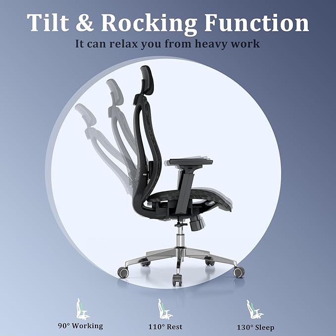 Logicfox Ergonomic Office Chair for Long Hours – Advanced Lumbar Support, 3D Adjustable Armrests & Headrest, High-Back Mesh Chair Designed for 8–10H Daily Comfort (Up to 300 lbs)