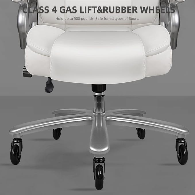 VITESSE 600lbs Heavy Duty Office Chair for Low Back Pain Relief, Big and Tall Office Chair with Ergonomic Lumbar Support, High Back Executive Chair with Quiet Rubber Wheel(White)