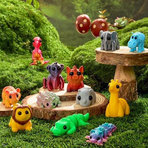 JOYIN 12PCS Safari Animal 3D Printed Toys, Mini Animals 3D Printed Toys, Cute Articulated Flexible Figurines Fidget Toys for Party Favors Classroom Desk Pets Home Decor