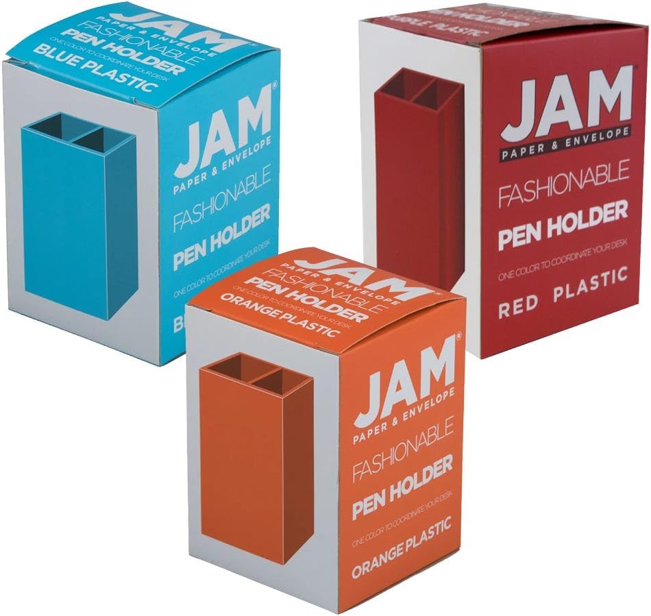 JAM PAPER Plastic Pen Holders - Primary Assortment Desktop Pencil Cups - 3/Pack
