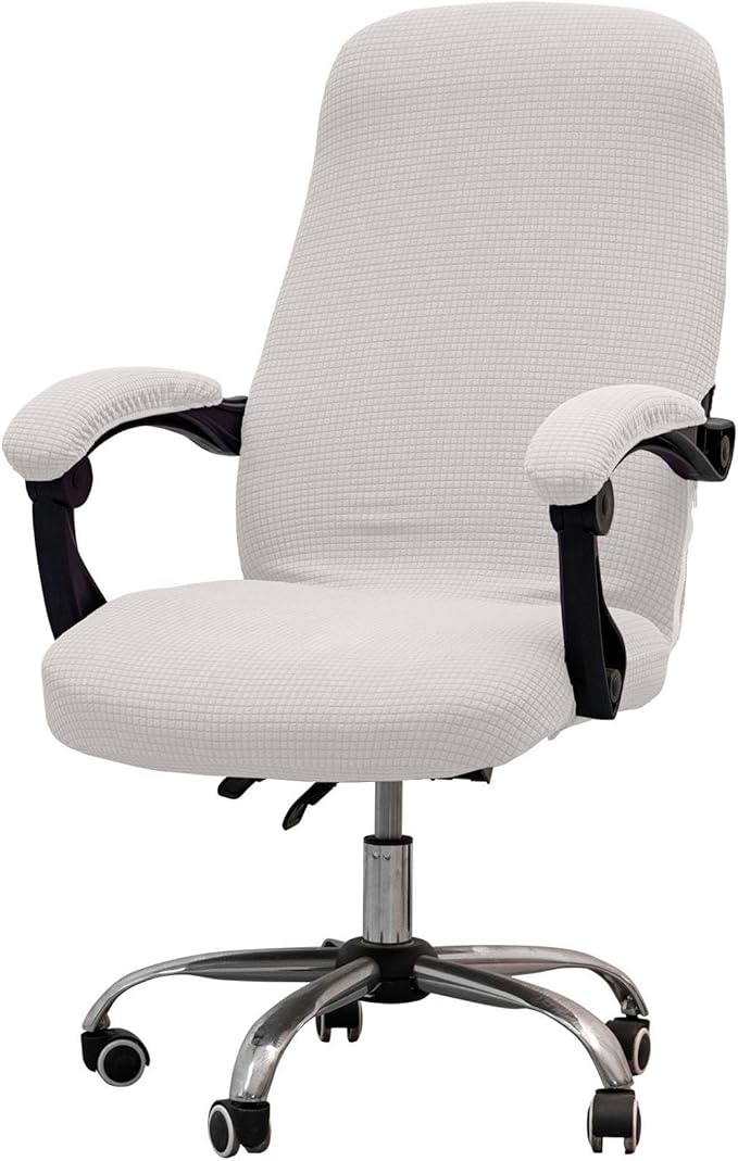 Melaluxe Office Chair Cover with Armrest Covers, Universal Stretch Desk Chair Cover, Computer Chair Slipcovers (Size: L) - Cream
