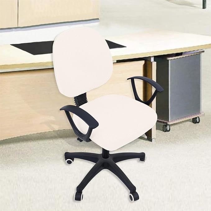 Smiry Stretch Jacquard Office Computer Chair Covers, Removable Washable Universal Desk Rotating Chair Slipcovers Protector, Seat + Backrest Cover, Ivory