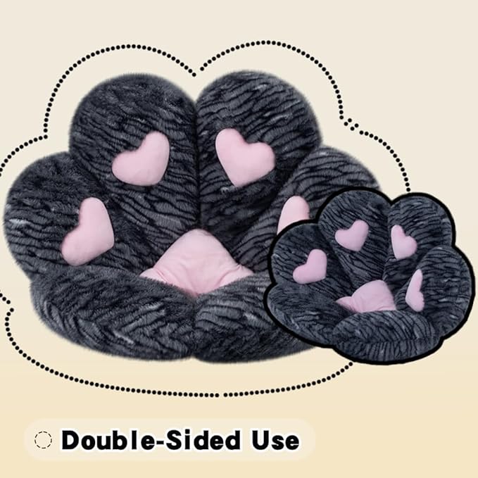 MOONBEEKI Cat Paw Cushion Chair Comfy Kawaii Plush Seat Cushions Shape Lazy Pillow for Gamer Chair 28"x 24" Cozy Floor Cute Seat Kawaii for Girl Worker Gift, Dining Room Bedroom Decorate (Black Silve)
