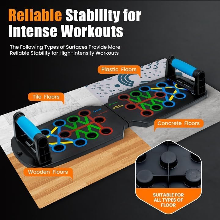 Push Up Board for Men - 15-in-1 Foldable Pushup Board with Push Up Bar, Handles & Bands, Portable Home Gym & Workout Equipment for Chest Exercise, for Teen Boys 16-18 & Gym Lovers