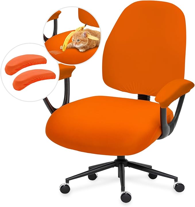 Super Stretchable Separate Office Chair Seat Covers - Universal Spandex Computer Chair Slipcover Washable Rotating Backrest Coverings & Cushion Protectors & Armrest Covers for Dogs, Cats, Pets