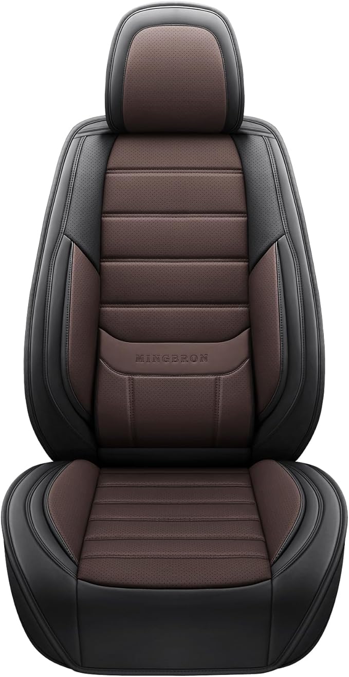 MINGBRON Car Seat Covers Full Set, Brown Car Seat Cover Lumbar Support, Car Seat Protector Waterproof, Nappa Leather Car Seat Cushion, Front Seats and Back Fit for Most Cars