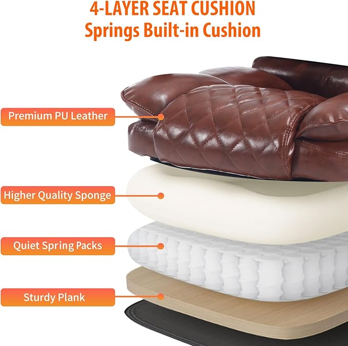 Big Tall Reclining Executive Office Chair with Footrest, 400lbs Ergonomic Recliner Desk Chairs with Lumbar Support, Heavy Duty High Back Vintage Leather Computer Chair with Wheels, Brown