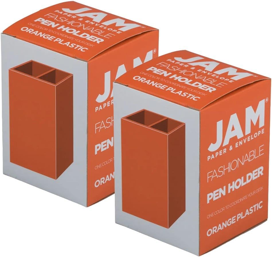 JAM PAPER Plastic Pen Holders - Orange Desktop Pencil Cups - 2/Pack