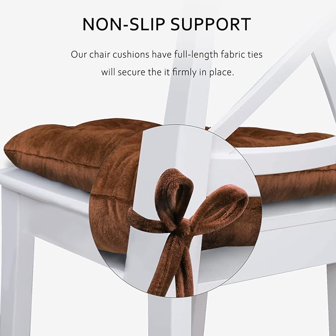 ELFJOY 4 Pack Chair Cushions for Dining Chairs Chair Pads Cushion for Kitchen Office Tufted Square Seat Cushion with Ties (U Shape Coffee)