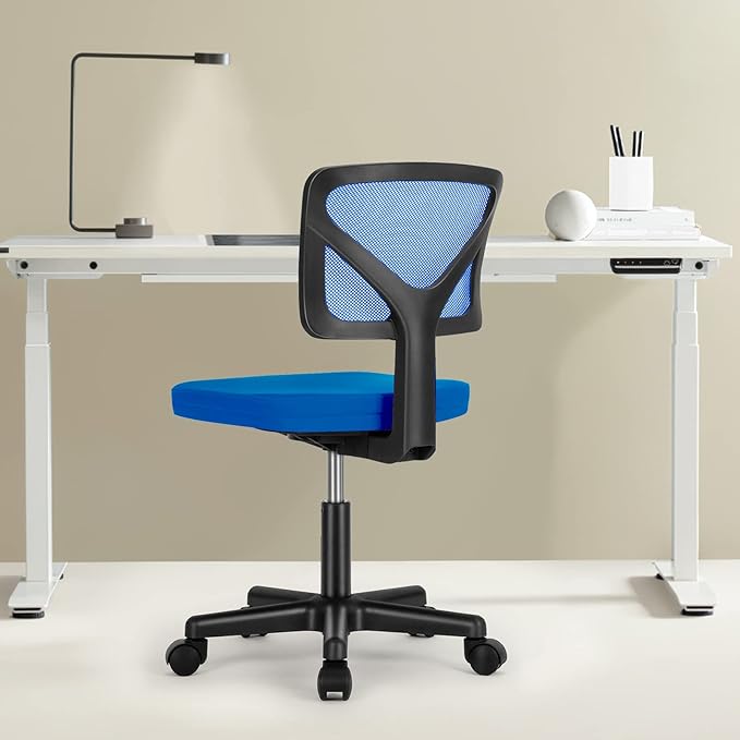 Sweetcrispy Office Chair, Ergonomic Low-Back Mesh Rolling Work Swivel Chairs with Wheels, Armless Comfortable Seat Lumbar Support for Home, Bedroom, Study, Student, Adults,Classic Blue