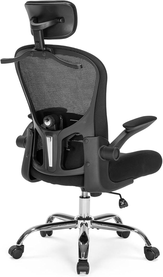 Ergonomic Office Chair with Headrest and Adjustable Lumbar Support, Mesh Back Computer Desk Chair, Flip-Up Armrest, 360° Swivel Rolling Chair for Home Office Study Gaming(Black)