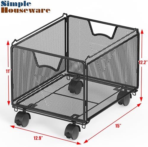 Simple Houseware Stackable Mesh Hanging Rolling File Cart, Black