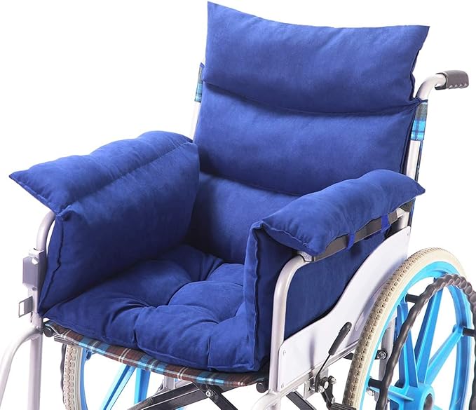 Wheelchair Cushions,Pressure Pain Relief Accessories with Armrest Covers. Supports Coccyx & Back, Non-Slip. Fits 18" Wheelchair with Full Arms, Blue.
