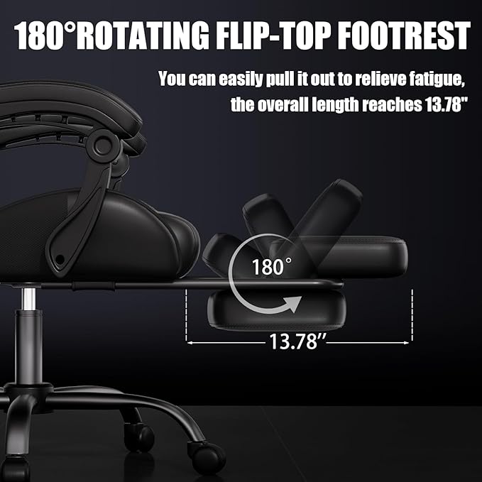 Czlolo Gaming Chair, Ergonomic Office Computer Chair with Footrest and Lumbar Support Massager Racing Style High Back Video Gamer Chair, Wide&Thick Cushion, 90°-135° Recline, Adjustable Height, Black