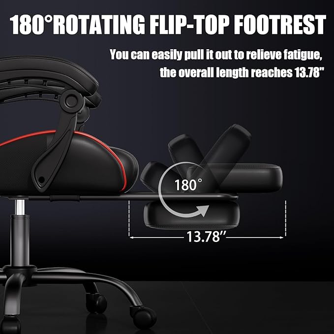 Czlolo Gaming Chair, Ergonomic Office Computer Chair with Footrest and Lumbar Support Massager Racing Style High Back Video Gamer Chair, Wide&Thick Cushion, 90°-135° Recline, Adjustable Height, Red