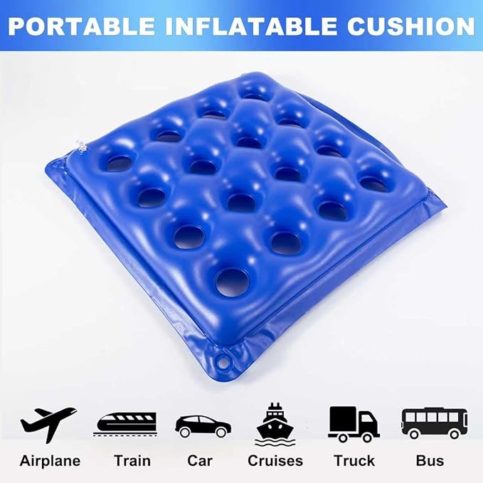 2-Pack Waffle Inflatable Seat Cushions with Pump, 18 Inch Beige 16-Hole Air Cushion for Pressure Relief, Wheelchair, Office Chair, Car Seat & Travel (Blue&Beige)
