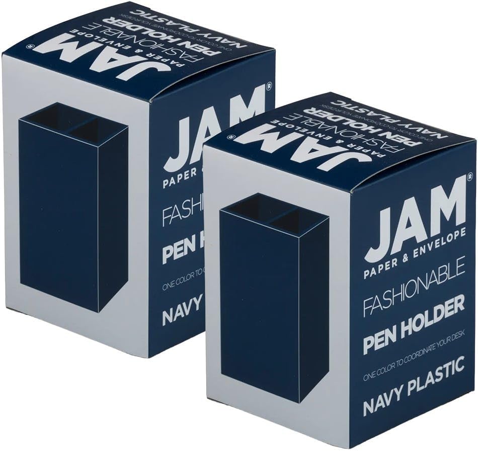 JAM PAPER Plastic Pen Holders - Navy Blue Desktop Pencil Cups - 2/Pack