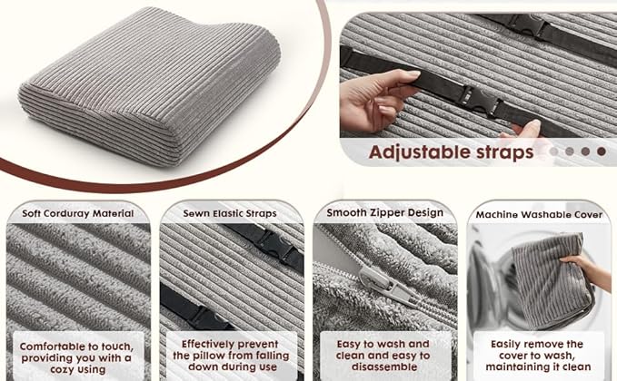 B Shape Corduroy Recliner Foot Pillow, Foam Extra Large Foot Rest Cushion with Adjustable Straps, Suitable for Bed Chair Sofa Headrest Back Lumbar Leg Support Pillow (Dark Grey)