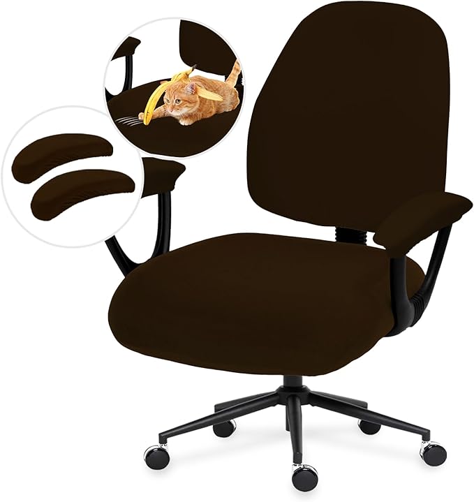 DIVA EN CAMINO DEC Office Chair Covers - Universal Stretch Computer Chair Slipcover - 180GSM Washable Rotating Backrest Coverings & Cushion Protectors & Armrest Covers for Dogs, Cats, Pets, Brown