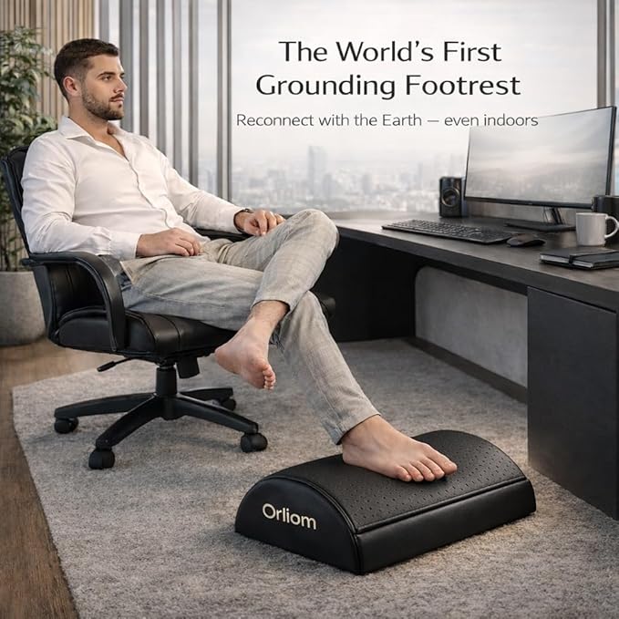 Grounding Foot Rest for Under Desk, Ergonomic Memory Foam Footrest, Adjustable Height, Improves Posture, Relieves Back & Leg Pain, Anti-Fatigue with Grounding Kit for Office & Home