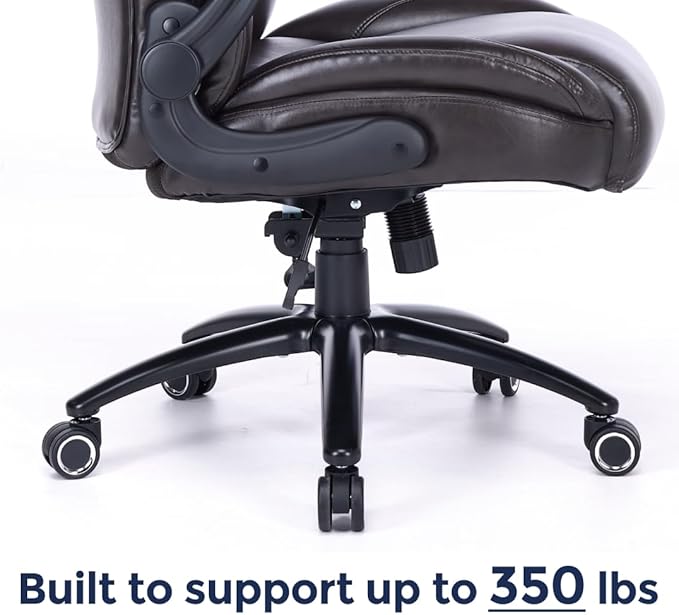 Q-Seat Office Chair with 5-Level Lumbar Adjustment | Recline & Relax Function | Heavy Duty Ergonomic Desk High Back Executive Chair | Flip-up Armrest | Adjustable Headrest | Dark Brown